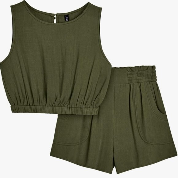 AUTOMET Women’s 2-Piece Summer Set Cotton Crop Tank & High-Waisted Shorts with P - Picture 1 of 4